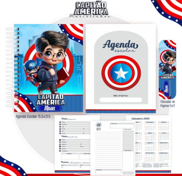 Agenda Escolar Menino Capitão América - Mascotinhos - Image 2